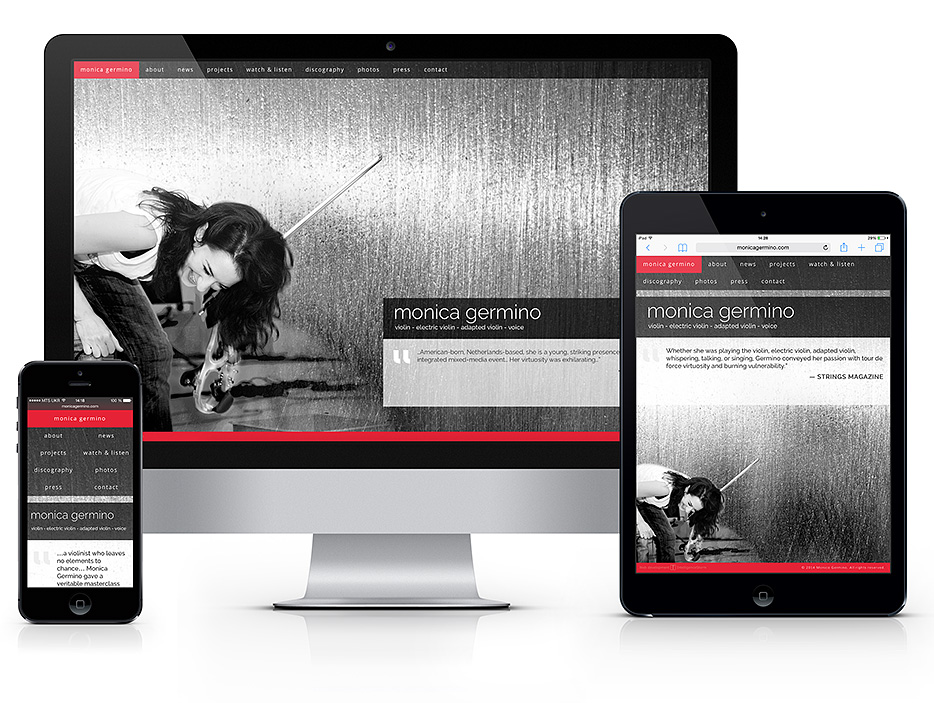 Responsive HTML5/CSS3 Wordpress theme for violinist Monica Germino. Mobile first approach.