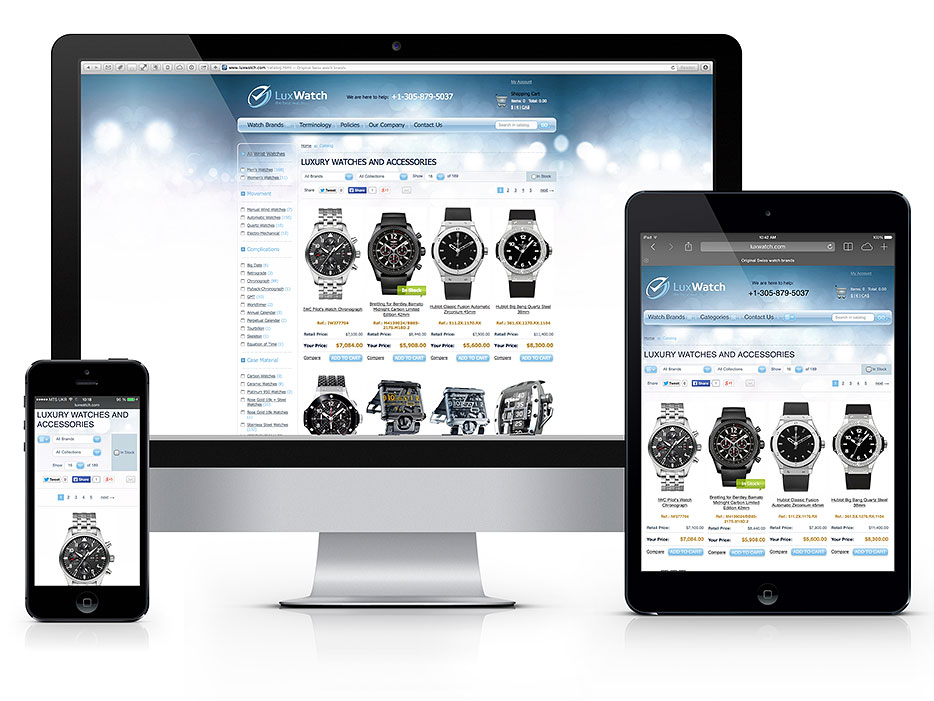 Responsive Magento theme for Luxury watches catalog. Senior Magento Developer in South Florida, Fort Lauderdale, Miami